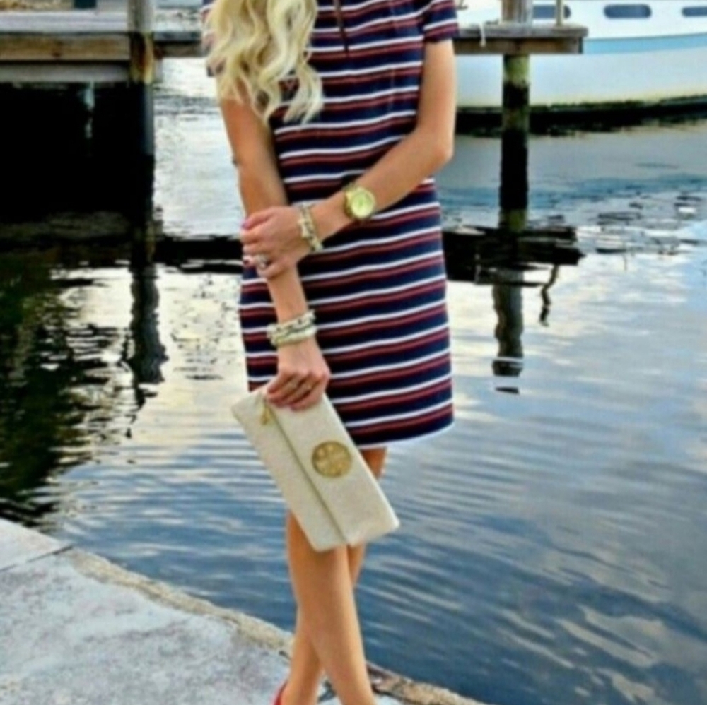 J. Crew Navy Silk Striped Dress